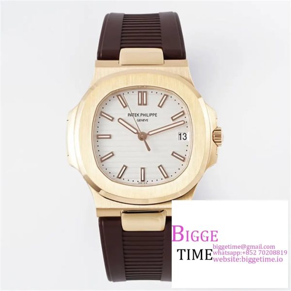 Nautilus 5711 40mm RG White Dial Brown Rubber Strap PPF A330SC