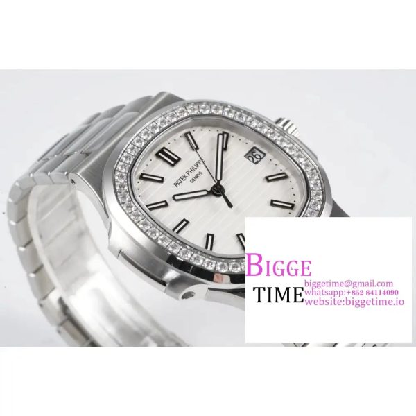 Nautilus 5711 PPF 1:1 Best Edition White Dial Diamonds Bezel on SS Bracelet 324CS - Image 4