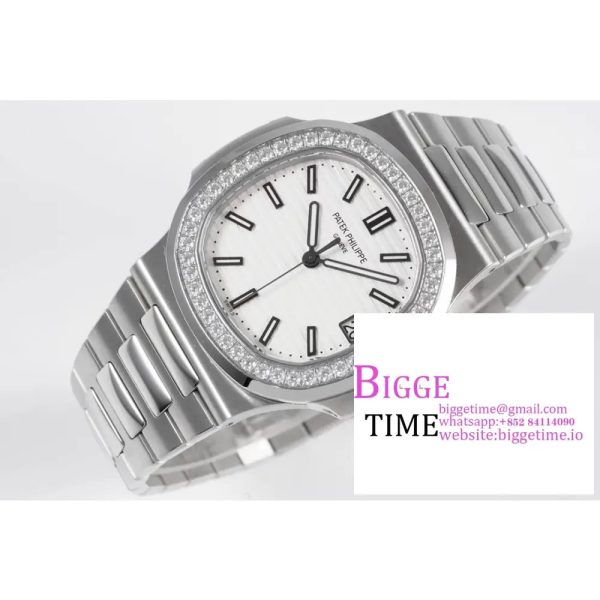Nautilus 5711 PPF 1:1 Best Edition White Dial Diamonds Bezel on SS Bracelet 324CS - Image 2