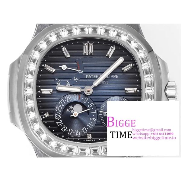 Nautilus 5712 SS PPF 1:1 Best Edition Blue Dial Diamonds Bezel on Black Leather Strap A240 Super Clone V2 - Image 2