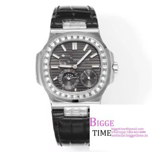 Nautilus 5712 SS PPF 1:1 Best Edition Gray Dial Diamonds Bezel on Black Leather Strap A240 Super Clone V2