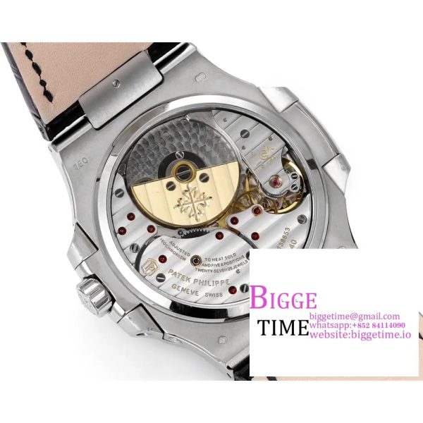 Nautilus 5712 SS PPF 1:1 Best Edition Gray Dial Diamonds Bezel on Black Leather Strap A240 Super Clone V2 - Image 9
