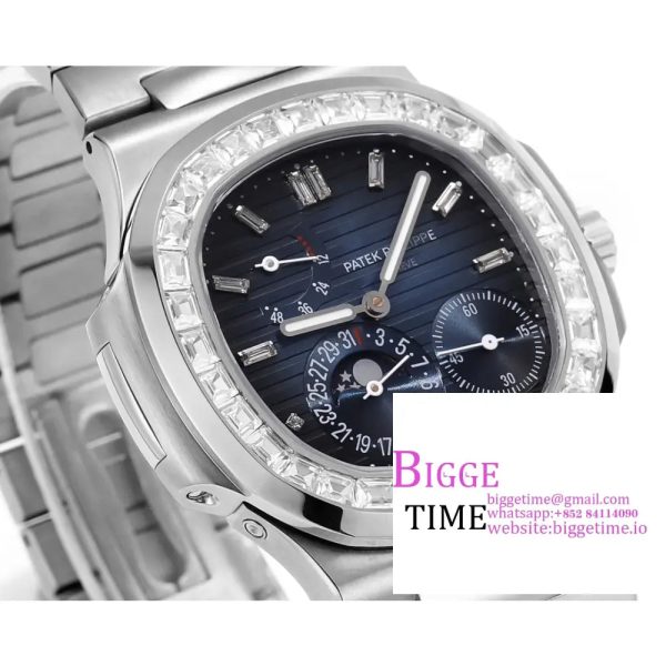 Nautilus 5724 40mm Diamond Bezel Blue Dial SS Bracelet PPF A240SC - Image 3