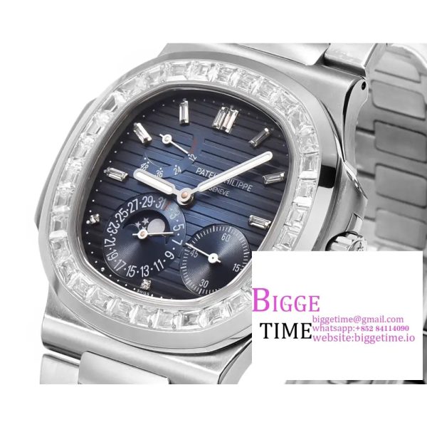 Nautilus 5724 40mm Diamond Bezel Blue Dial SS Bracelet PPF A240SC - Image 2