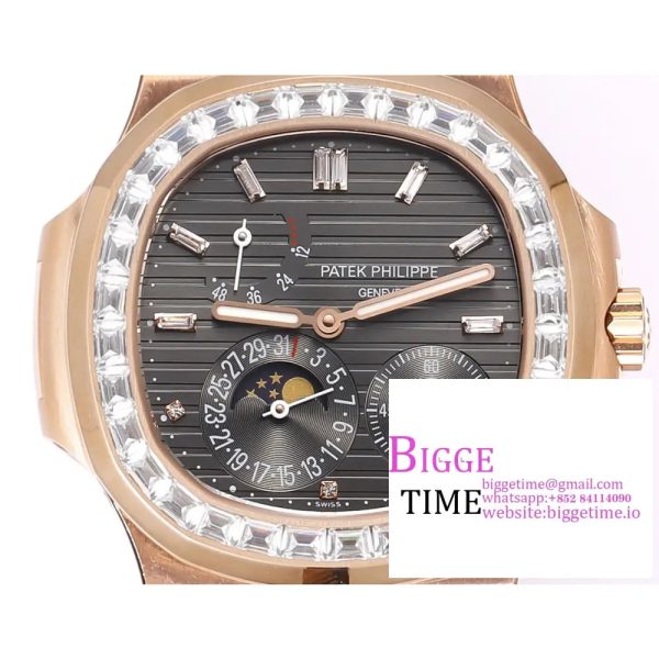 Nautilus 5724 40mm Diamond Bezel RG Grey Dial Brown Leather Strap PPF A240SC - Image 3