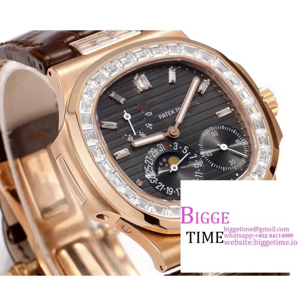 Nautilus 5724 40mm Diamond Bezel RG Grey Dial Brown Leather Strap PPF A240SC - Image 4