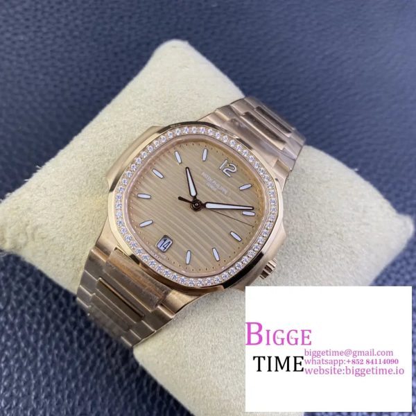 Nautilus 7118 35.2mm Ladies Diamond Bezel RG RG Dial RG Bracelet 3KF A324SC - Image 4