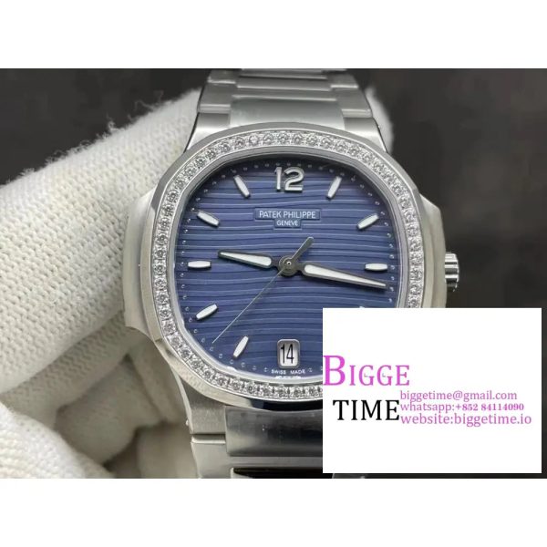 Nautilus 7118 Ladies 3KF 1:1 Best Edition Blue Dial Diamonds Bezel on SS Bracelet A324 - Image 3
