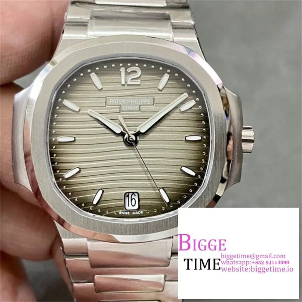 Nautilus 7118 Ladies 3KF 1:1 Best Edition Gray Dial Diamonds Bezel on SS Bracelet A324
