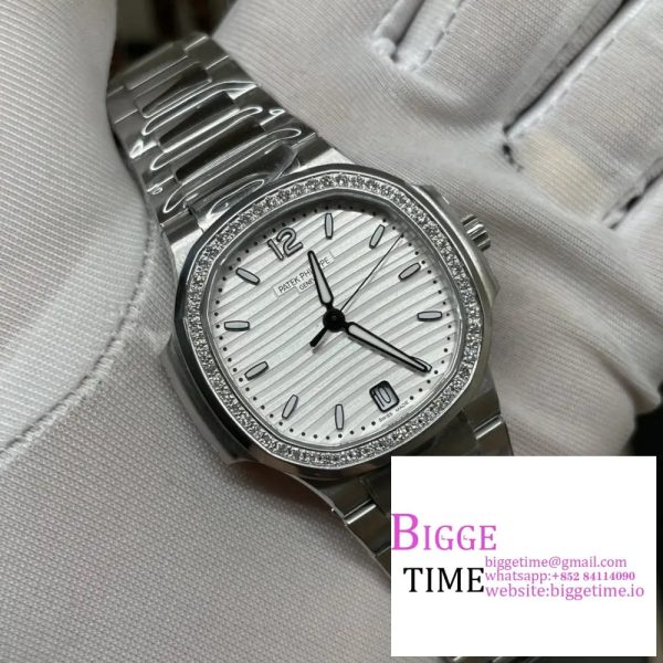 Nautilus 7118 Ladies 3KF 1:1 Best Edition White Dial Diamonds Bezel on SS Bracelet A324 - Image 5