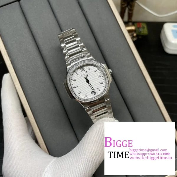 Nautilus 7118 Ladies 3KF 1:1 Best Edition White Dial Diamonds Bezel on SS Bracelet A324 - Image 2