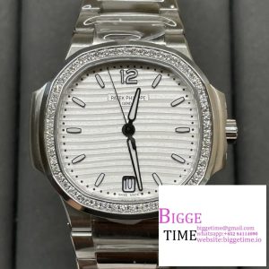 Nautilus 7118 Ladies 3KF 1:1 Best Edition White Dial Diamonds Bezel on SS Bracelet A324