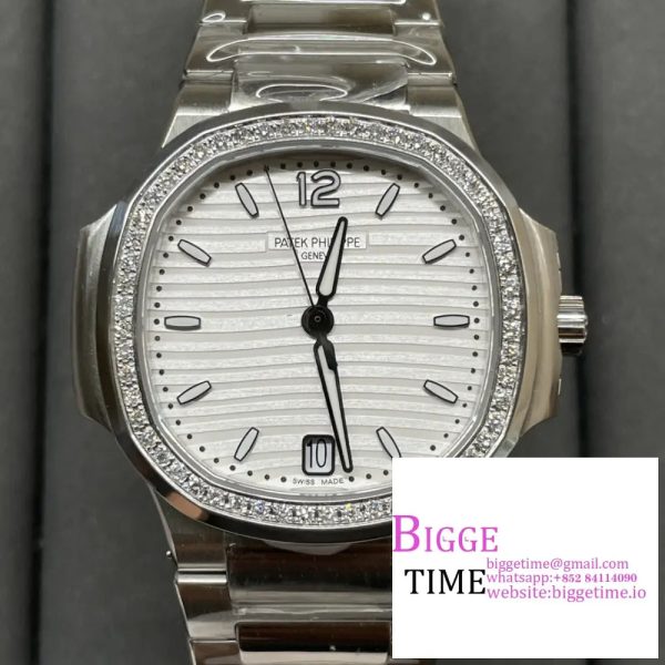 Nautilus 7118 Ladies 3KF 1:1 Best Edition White Dial Diamonds Bezel on SS Bracelet A324