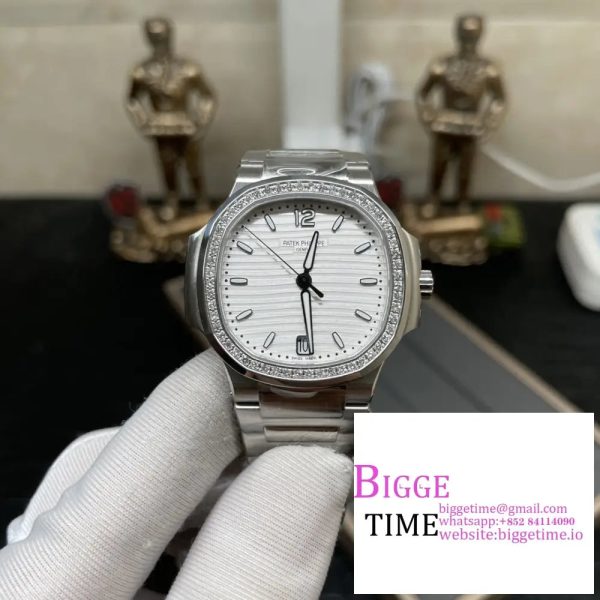 Nautilus 7118 Ladies 3KF 1:1 Best Edition White Dial Diamonds Bezel on SS Bracelet A324 - Image 4