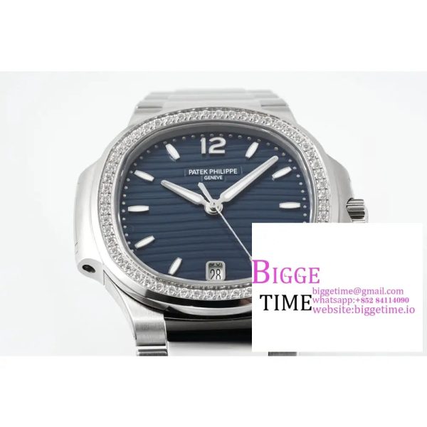 Nautilus 7118 Ladies SS PPF 1:1 Best Edition Blue Dial Diamonds Bezel on SS Bracelet 324CS - Image 2