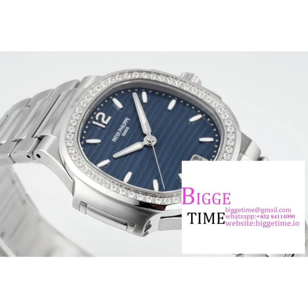 Nautilus 7118 Ladies SS PPF 1:1 Best Edition Blue Dial Diamonds Bezel on SS Bracelet 324CS - Image 5