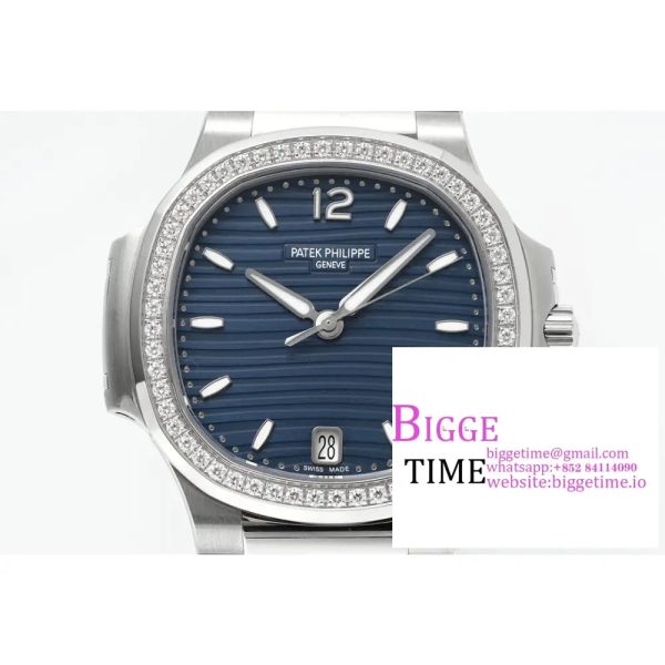Nautilus 7118 Ladies SS PPF 1:1 Best Edition Blue Dial Diamonds Bezel on SS Bracelet 324CS - Image 7