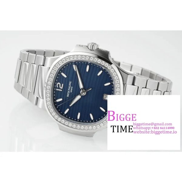 Nautilus 7118 Ladies SS PPF 1:1 Best Edition Blue Dial Diamonds Bezel on SS Bracelet 324CS - Image 6
