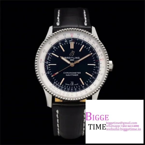 Navitimer 1 SS 41mm TF 1:1 Best Edition Black Dial on Black Croco Strap A2824