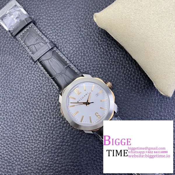 Octo Roma 41mm White Dial Black Leather Strap BVF MY9015 - Image 6
