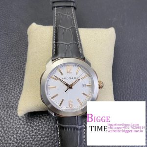 Octo Roma 41mm White Dial Black Leather Strap BVF MY9015