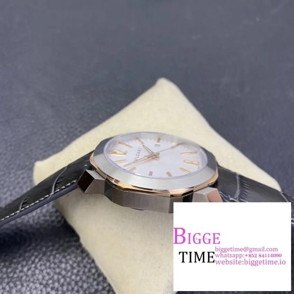 Octo Roma 41mm White Dial Black Leather Strap BVF MY9015 - Image 2