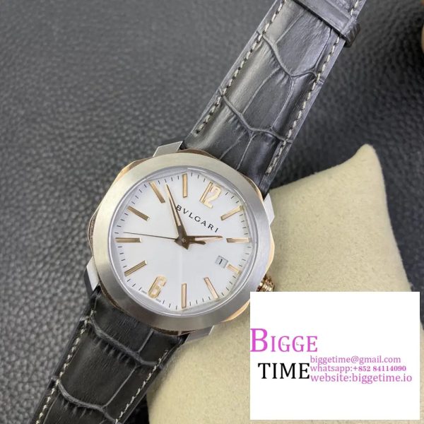 Octo Roma 41mm White Dial Black Leather Strap BVF MY9015 - Image 3