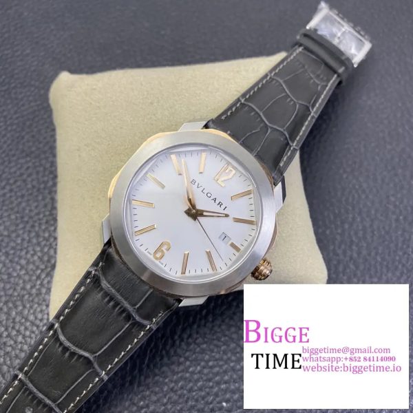 Octo Roma 41mm White Dial Black Leather Strap BVF MY9015 - Image 5