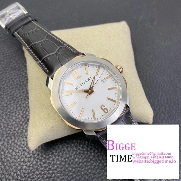 Octo Roma 41mm White Dial Black Leather Strap BVF MY9015 - Image 7