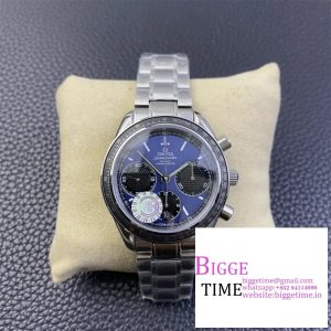 Omega HRF Speedmaster Racing Chronograph 40 BlueDial Black Tachymeter Bezel on SS Bracelet C3330