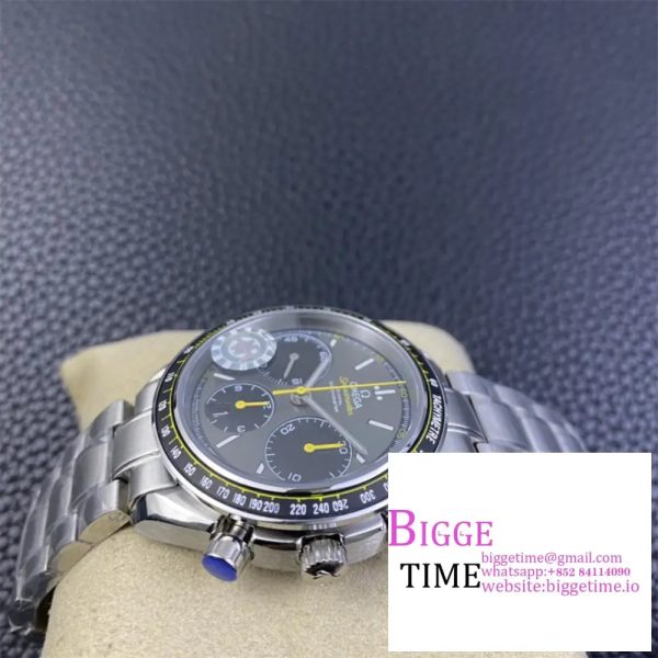 Omega HRF Speedmaster Racing Chronograph 40 Yellow Hands Gray Dial Black Tachymeter Bezel on SS Bracelet C3330 - Image 2