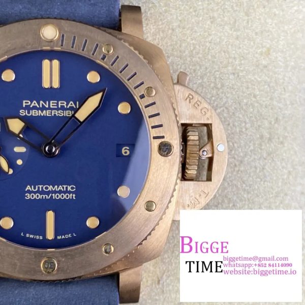 PAM1074 Submersible QuarantaQuattro Bronze VSF 1:1 Best Version Blue Dial on Leather Strap P900 - Image 3