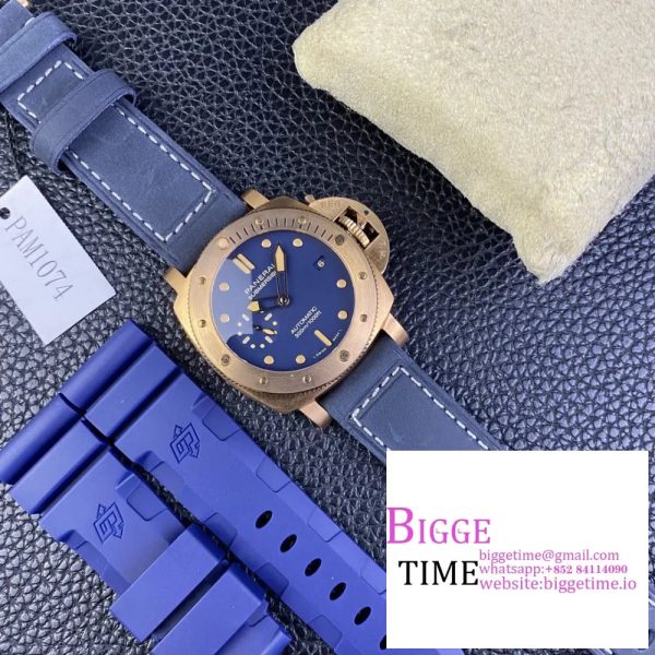 PAM1074 Submersible QuarantaQuattro Bronze VSF 1:1 Best Version Blue Dial on Leather Strap P900 - Image 7