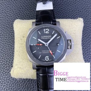 PAM1096 W Luminor GMT 42mm Titanium VSF 1:1 Best Edition Black Dial on Black Leather Strap P.9011
