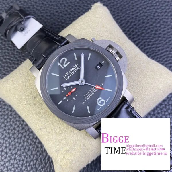 PAM1096 W Luminor GMT 42mm Titanium VSF 1:1 Best Edition Black Dial on Black Leather Strap P.9011 - Image 2