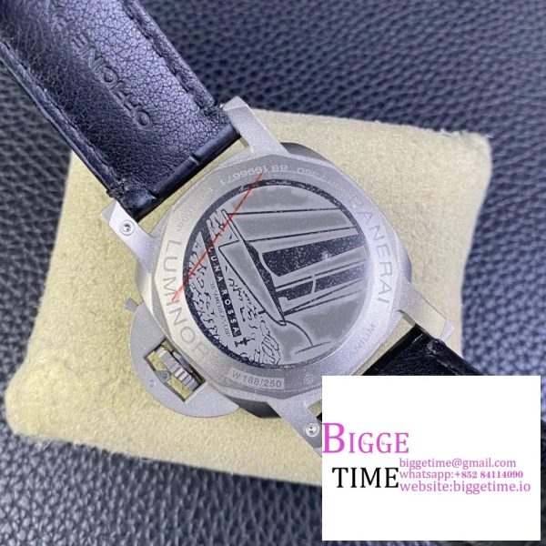 PAM1096 W Luminor GMT 42mm Titanium VSF 1:1 Best Edition Black Dial on Black Leather Strap P.9011 - Image 9