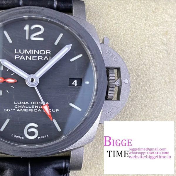PAM1096 W Luminor GMT 42mm Titanium VSF 1:1 Best Edition Black Dial on Black Leather Strap P.9011 - Image 3