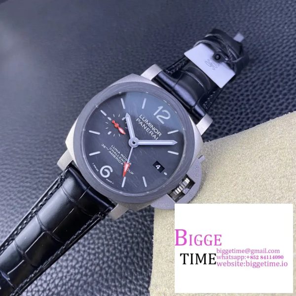 PAM1096 W Luminor GMT 42mm Titanium VSF 1:1 Best Edition Black Dial on Black Leather Strap P.9011 - Image 5