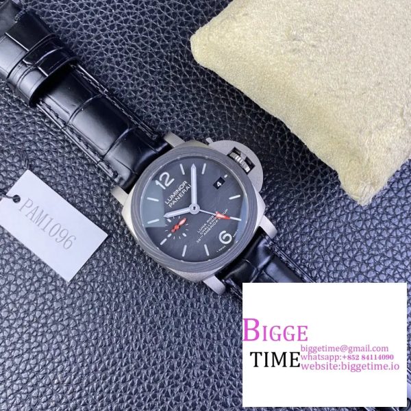 PAM1096 W Luminor GMT 42mm Titanium VSF 1:1 Best Edition Black Dial on Black Leather Strap P.9011 - Image 6