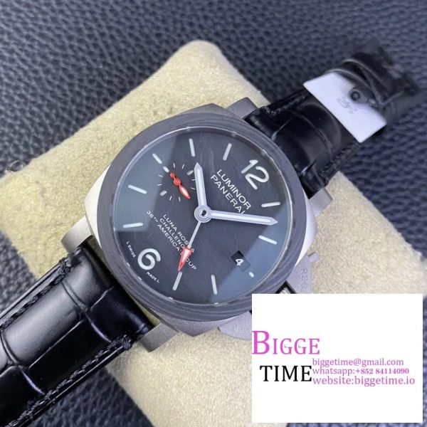 PAM1096 W Luminor GMT 42mm Titanium VSF 1:1 Best Edition Black Dial on Black Leather Strap P.9011 - Image 4