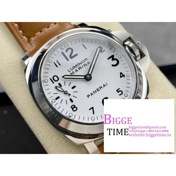 PAM113 Luminor Marina SS HWF 1:1 Best Edition White Dial on Brown Leather Strap A6497 - Image 4
