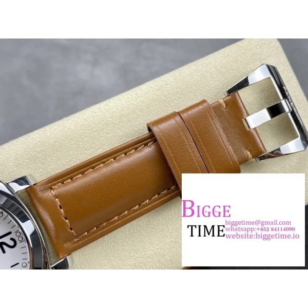 PAM113 Luminor Marina SS HWF 1:1 Best Edition White Dial on Brown Leather Strap A6497 - Image 6