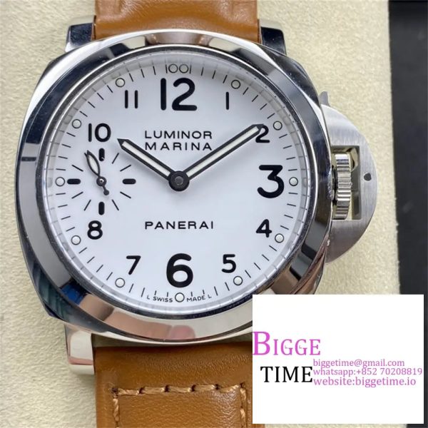 PAM113 Luminor Marina SS HWF 1:1 Best Edition White Dial on Brown Leather Strap A6497