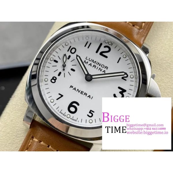 PAM113 Luminor Marina SS HWF 1:1 Best Edition White Dial on Brown Leather Strap A6497 - Image 2