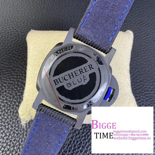PAM1176 Ceramic Bucherer BLUE VSF 1:1 Black Dial On Blue Textile Strap P.9011 - Image 9
