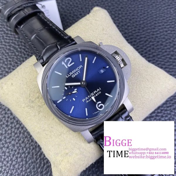 PAM1279 X Luminor GMT 42mm Titanium VSF 1:1 Best Edition Blue Dial on Black Leather Strap P.9011 - Image 5