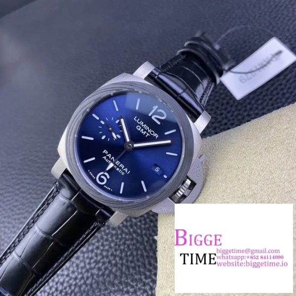 PAM1279 X Luminor GMT 42mm Titanium VSF 1:1 Best Edition Blue Dial on Black Leather Strap P.9011 - Image 3