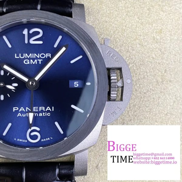 PAM1279 X Luminor GMT 42mm Titanium VSF 1:1 Best Edition Blue Dial on Black Leather Strap P.9011 - Image 2