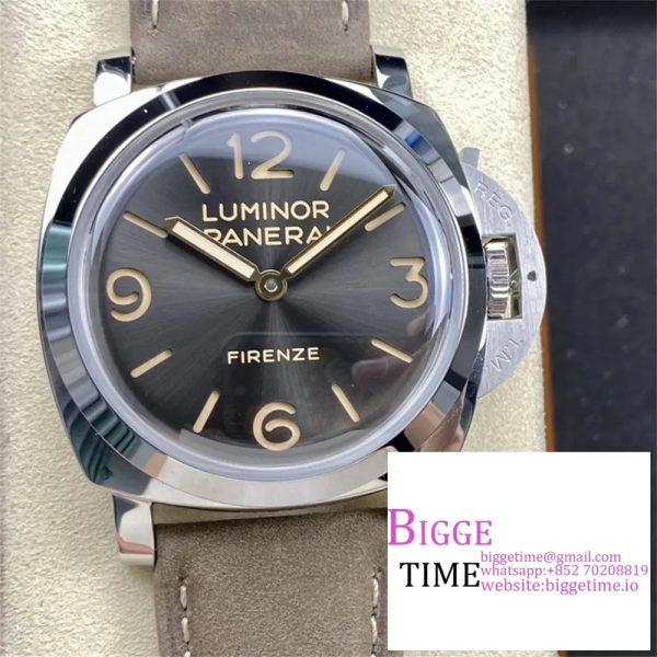 PAM605 Luminor 47mm HWF 1:1 Best Edition Black Dial on Gray Leather Strap A6497