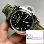 PAM606 Luminor 47mm HWF 1:1 Best Edition Black Dial on Green Nylon Cladded Leather Strap A6497